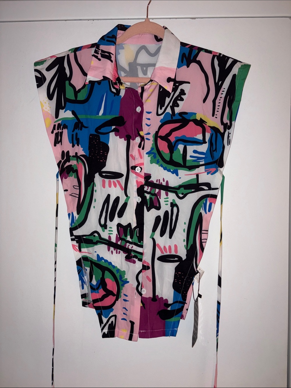 SHEIN Abstract Print Sleeveless Button-Up Top - Multicolor